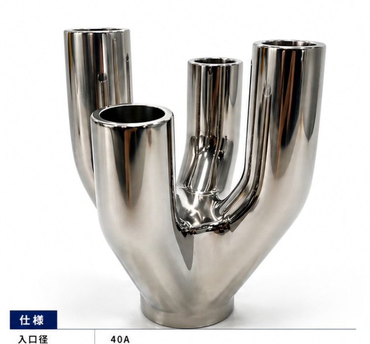 A low-loss branch fitting made by metal additive manufacturing
